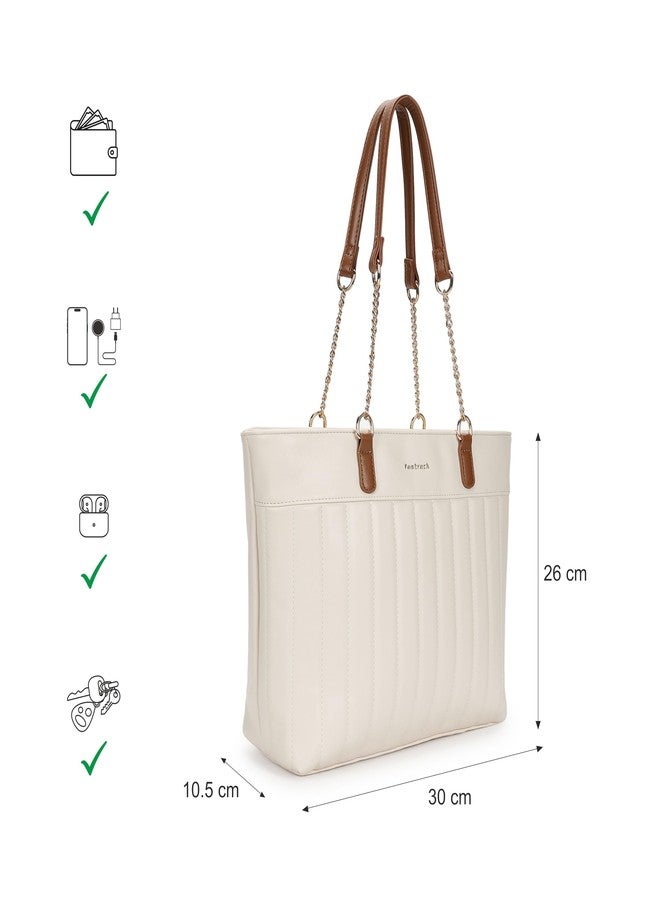 Fastrack Quilted Tote Bag for Women | Faux Leather Shoulder Bag with Dual Chain Handles, Zip Closure & Organiser Pockets | Elegant Everyday Tote for College, Brunch & Casual Outings - Image 4